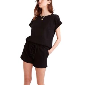 Madewell True Black Seersucker Button Shoulder Short Sleeve Boxy Top Size Small